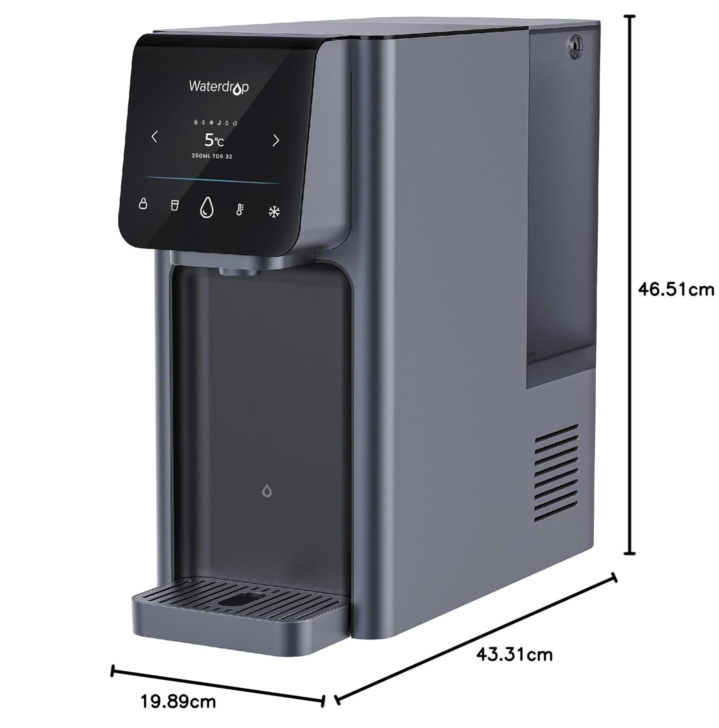 Waterdrop A1 Auftisch Umkehrosmoseanlage mit 6 Temperaturstufen (5-95°C) Mobil ohne Wasseranschluss, 7-Stufige Filterung, TDS Reduzieren, Kalkfreies Trinkwasser zum Kaffee&Tee&Kochen, Touch Display