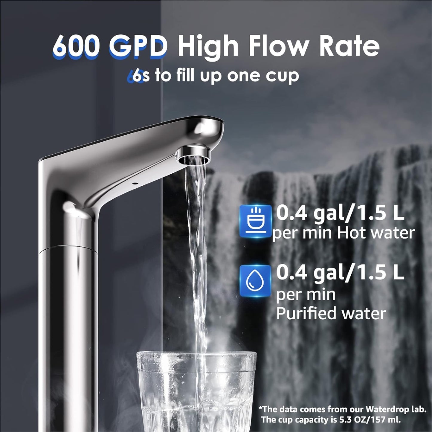Waterdrop Umkehrosmose Instant Heißwasserspender System, 600 GPD, Tanklos, 2:1 Rein zum Abtropfen, Unter der Spüle, TDS Reduktion, Smart LED-Armatur, WD-K6/WD-KJ600