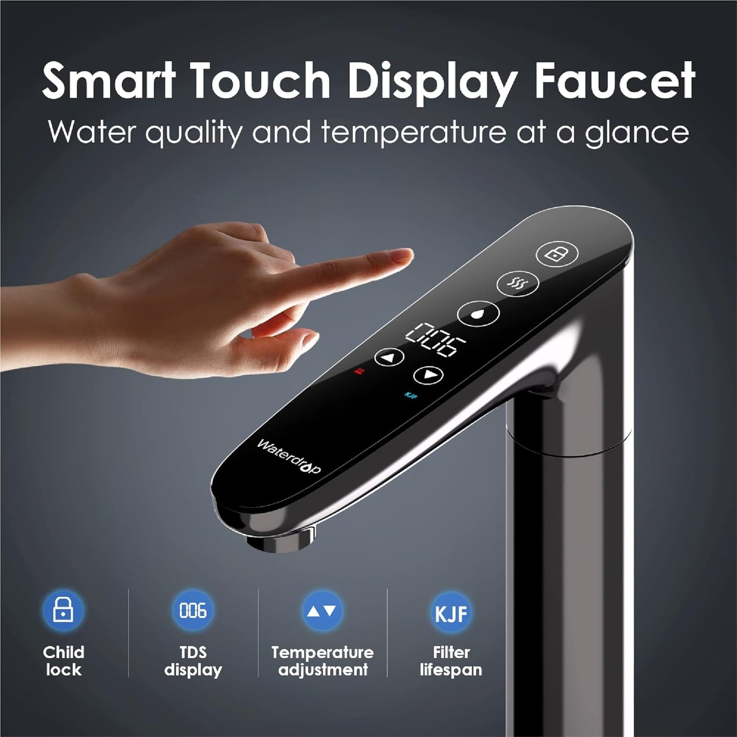 Waterdrop Umkehrosmose Instant Heißwasserspender System, 600 GPD, Tanklos, 2:1 Rein zum Abtropfen, Unter der Spüle, TDS Reduktion, Smart LED-Armatur, WD-K6/WD-KJ600