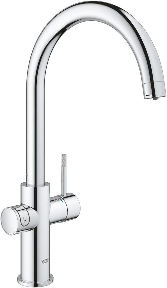 GROHE Blue Home 31455001 Starter Kit (C Spout, 3 Filtered and Cooled Water Types, for Grohe Blue Filter S-Size, Bluetooth 4.0* & WiFi Data Communication), Chrome,
