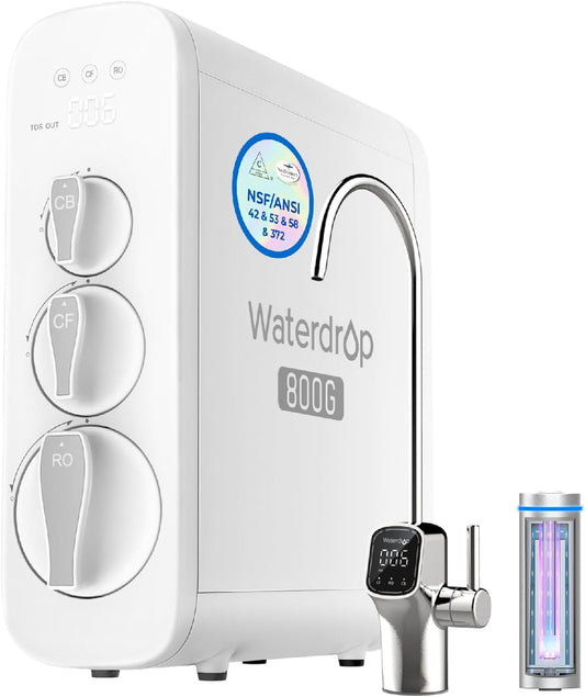Waterdrop Reverse Osmosis System, 800 GPD, TDS Reduction, No More Calcified Kitchen Appliances, 3:1 Pure-to-Drain, RO without Tank, Reverse Osmosis Water Filter System, LED Intelligent Tap