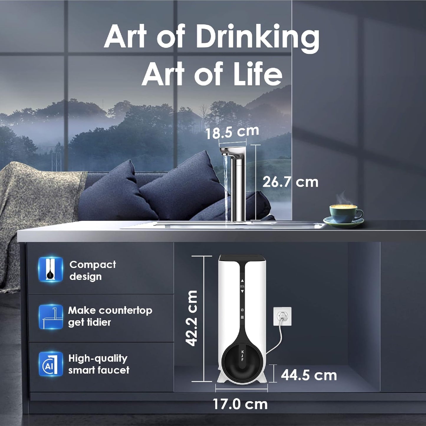 Waterdrop Umkehrosmose Instant Heißwasserspender System, 600 GPD, Tanklos, 2:1 Rein zum Abtropfen, Unter der Spüle, TDS Reduktion, Smart LED-Armatur, WD-K6/WD-KJ600