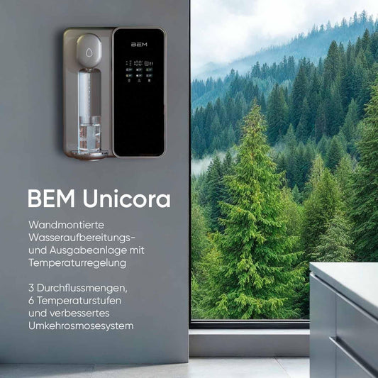 BEM Unicora Water Filter Osmosis System Reverse Osmosis Drinking Water Purifier with UV, Direct Connection, Hot Water Dispenser 6 Temperature Levels, TDS Monitor, Lime-Free, Water Filter System for