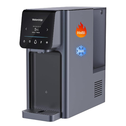 Waterdrop A1 Auftisch Umkehrosmoseanlage mit 6 Temperaturstufen (5-95°C) Mobil ohne Wasseranschluss, 7-Stufige Filterung, TDS Reduzieren, Kalkfreies Trinkwasser zum Kaffee&Tee&Kochen, Touch Display