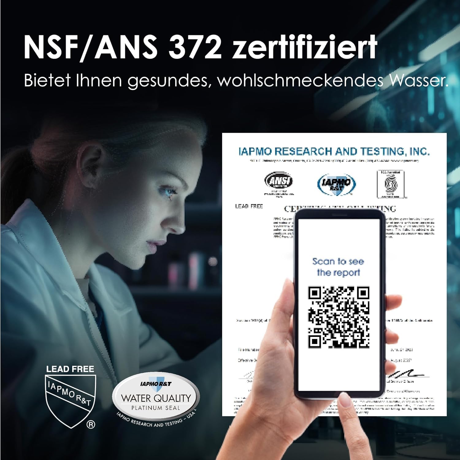 Waterdrop A1 Auftisch Umkehrosmoseanlage mit 6 Temperaturstufen (5-95°C) Mobil ohne Wasseranschluss, 7-Stufige Filterung, TDS Reduzieren, Kalkfreies Trinkwasser zum Kaffee&Tee&Kochen, Touch Display